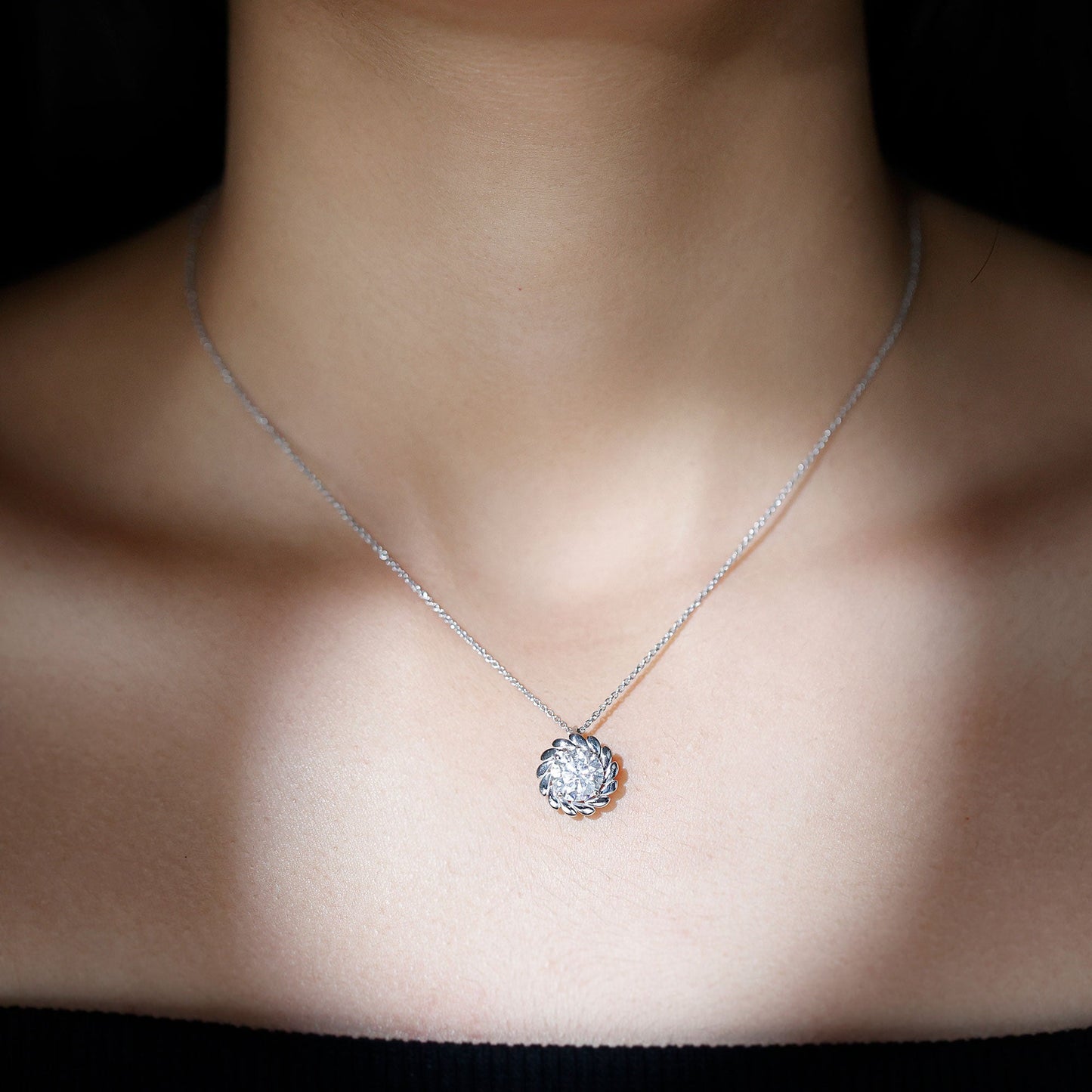 Certified 2 Carat Moissanite Solitaire Necklace with Silver Chain