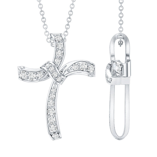 Certified Moissanite Unique Cross Necklace in Sterling Silver