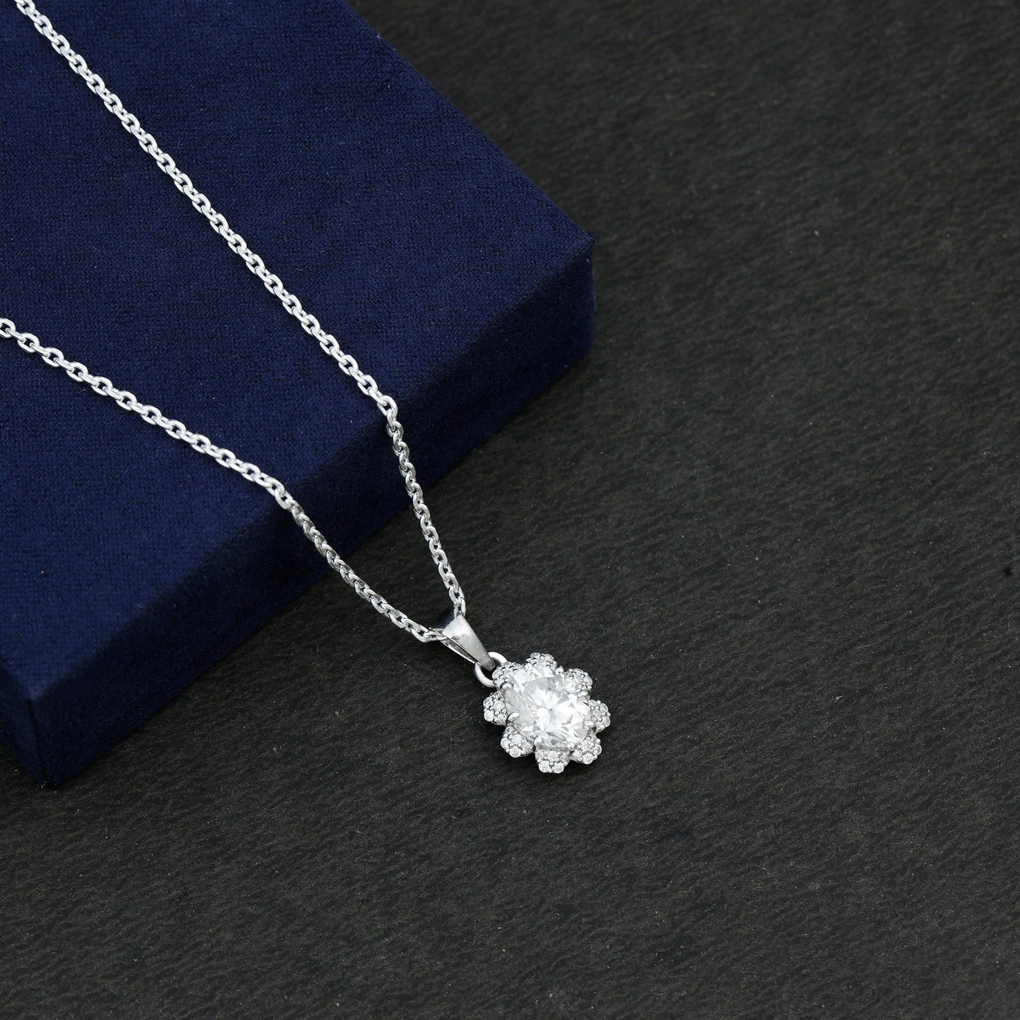 2 Carat Flower Inspired Moissanite Oval Necklace with Silver Chain