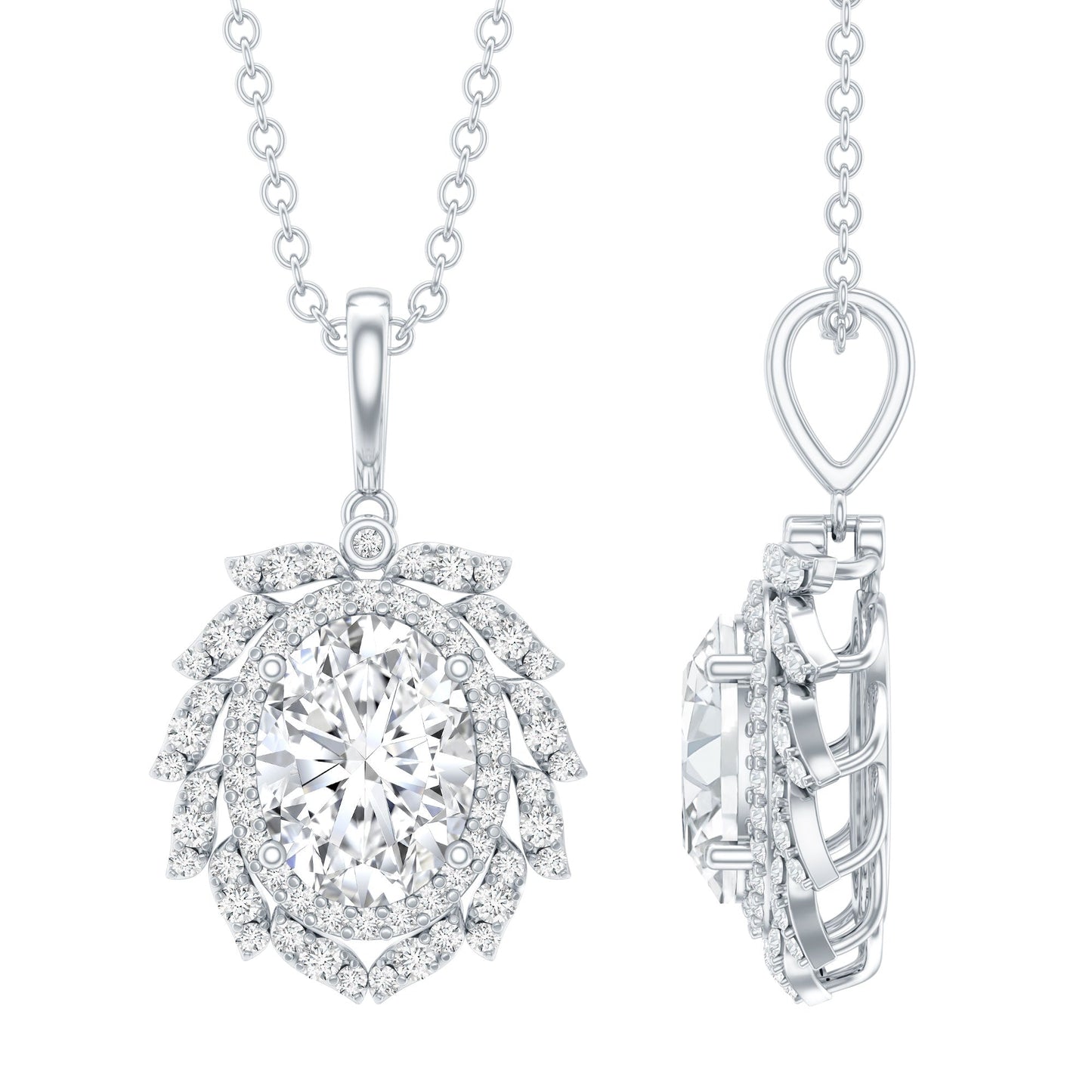1.29 Carat Oval Shaped Moissanite Wedding Necklace With Silver Chain