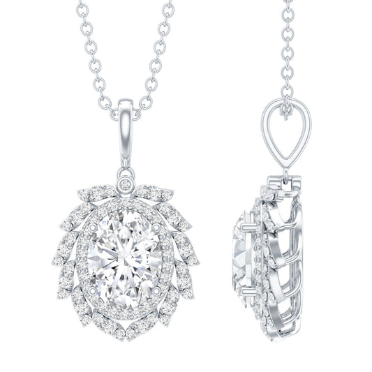 1.29 Carat Oval Shaped Moissanite Wedding Necklace With Silver Chain
