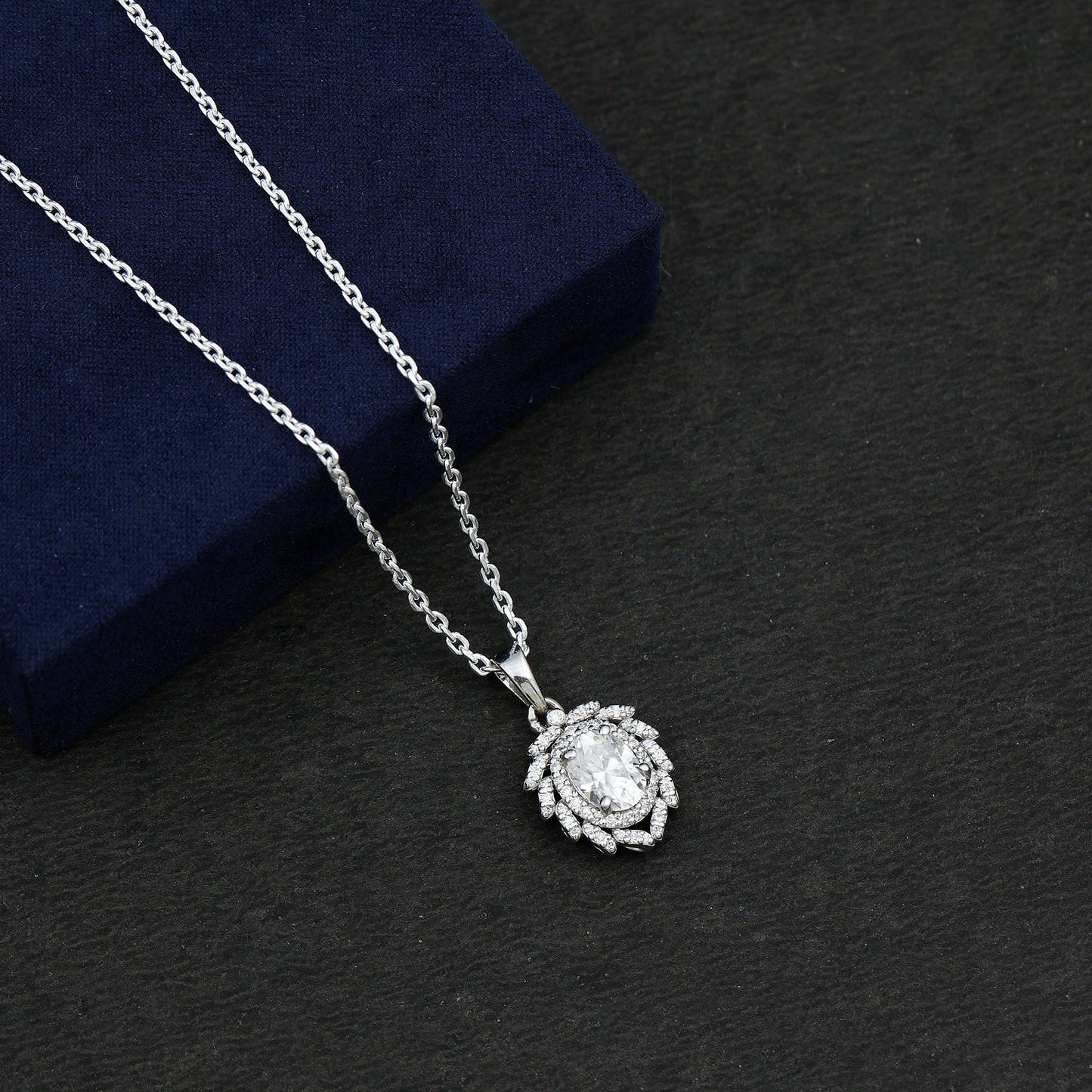1.29 Carat Oval Shaped Moissanite Wedding Necklace With Silver Chain