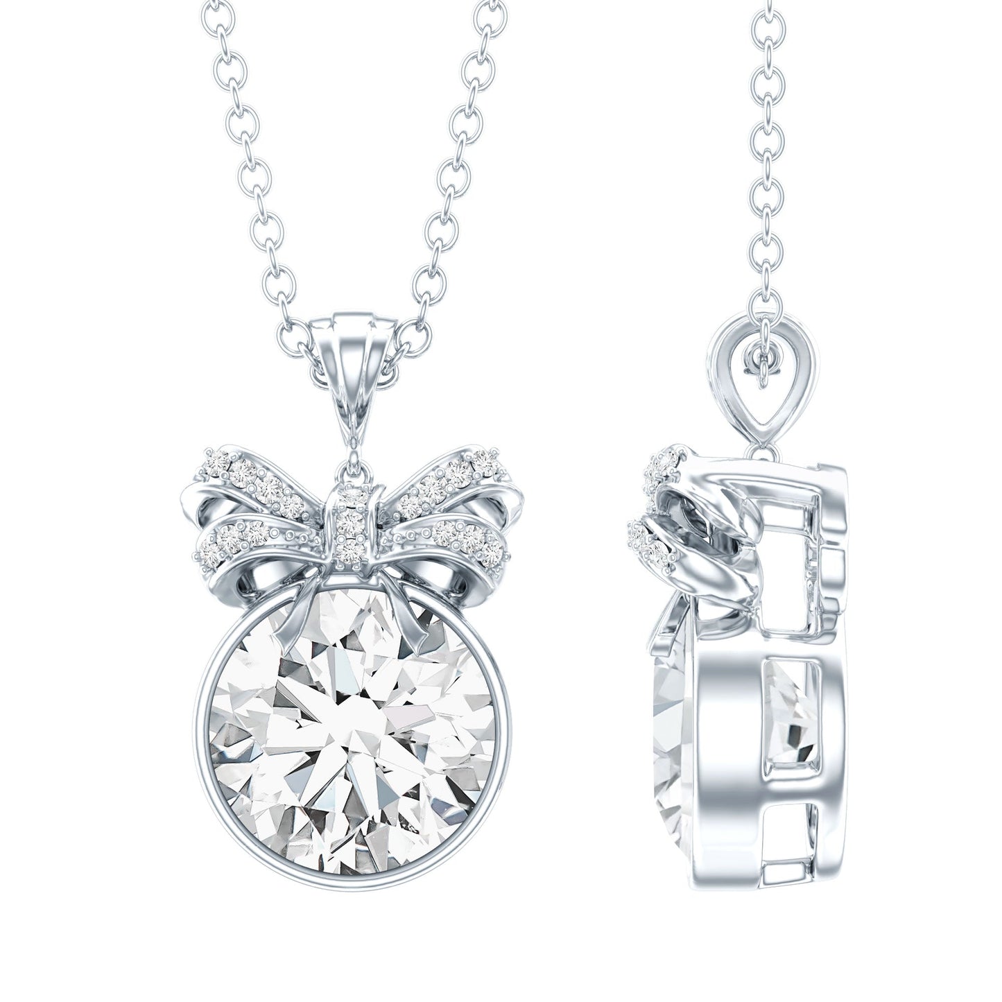 Bezel Set 2 Carat Moissanite Pendant with Bow