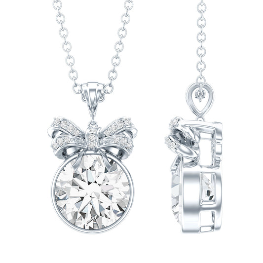 Bezel Set 2 Carat Moissanite Pendant with Bow