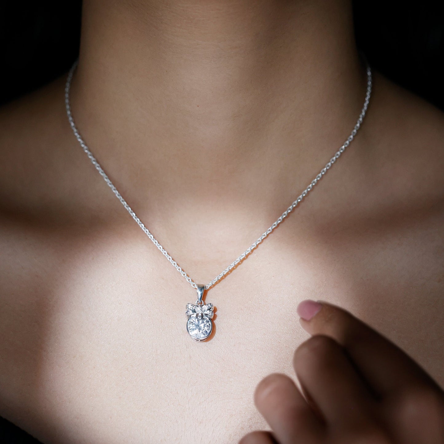 Bezel Set 2 Carat Moissanite Pendant with Bow