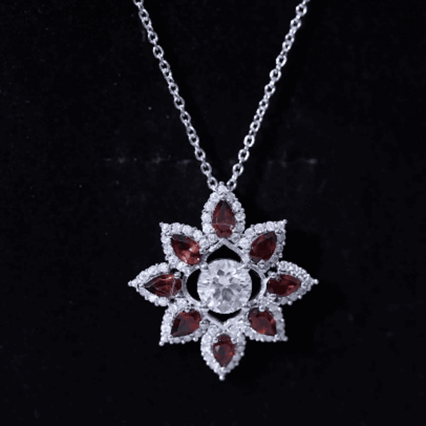 Certified Moissanite and Garnet Flower Pendant