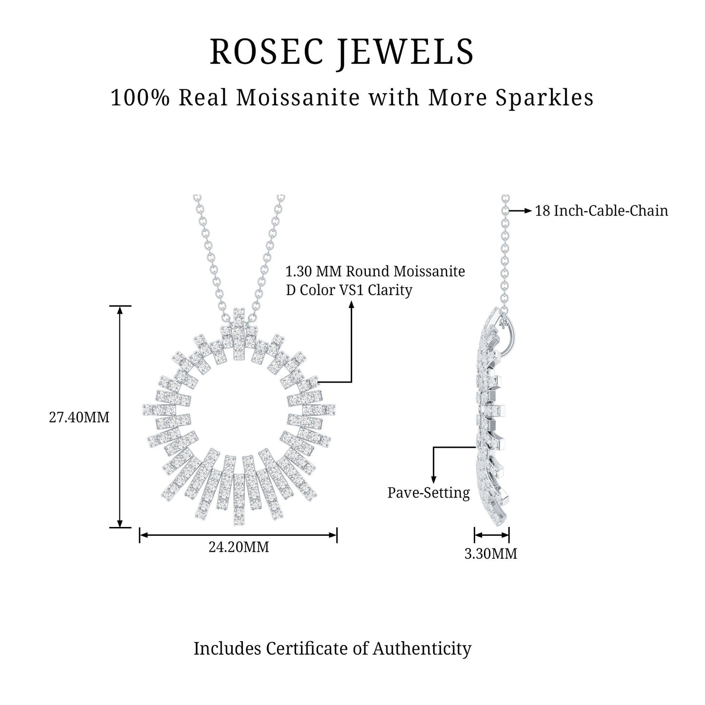 Womens Moissanite Designer Cocktail Necklace With Silver Chain