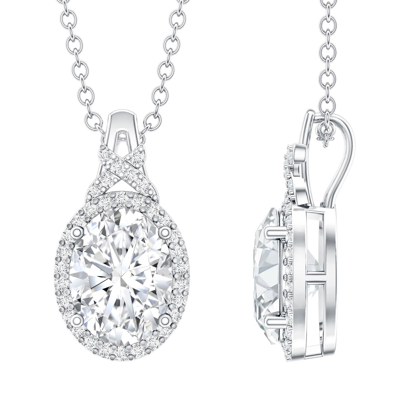 1 Carat Certified Moissanite Oval Pendant with Halo