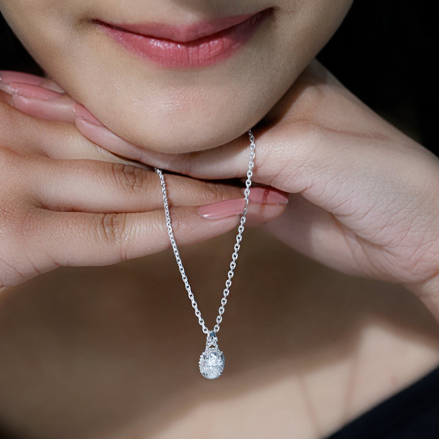 1 Carat Certified Moissanite Oval Pendant with Halo