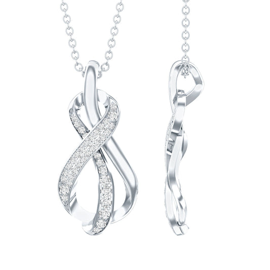 Pave Set Moissanite Infinity Knot Necklace with Silver Chain