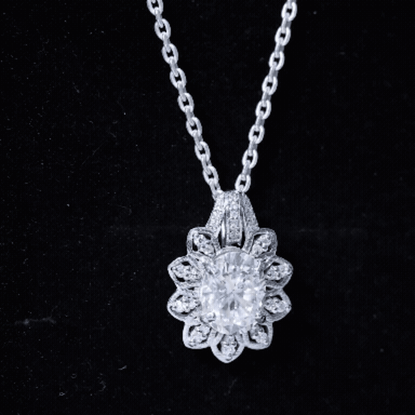 Certified 2 Carat Oval Moissanite Vintage Necklace with Silver Chain