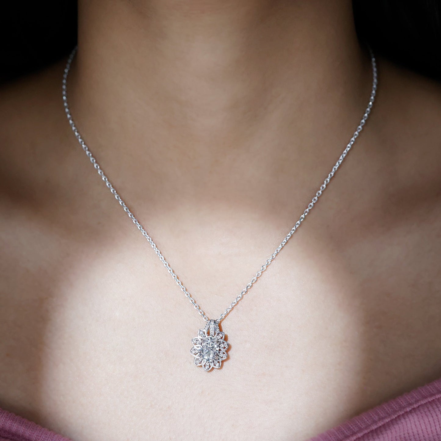 Certified 2 Carat Oval Moissanite Vintage Necklace with Silver Chain