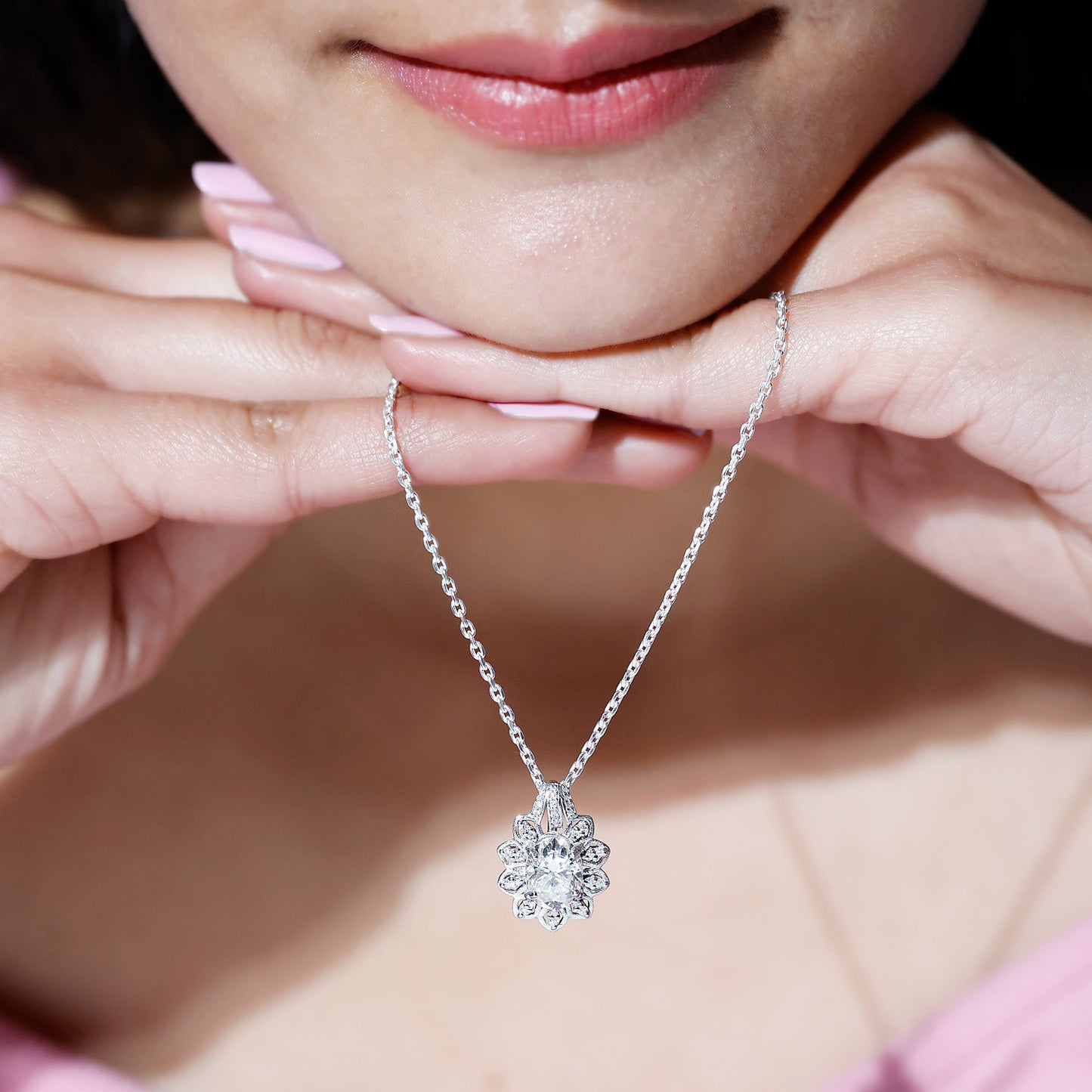 Certified 2 Carat Oval Moissanite Vintage Necklace with Silver Chain