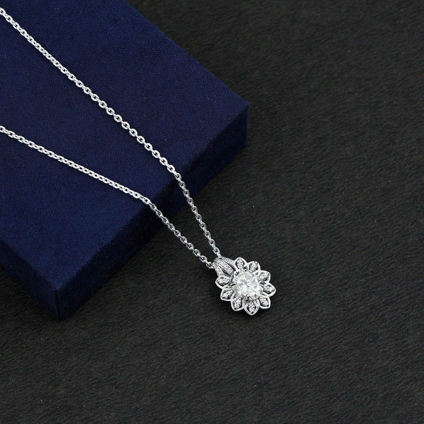 Certified 2 Carat Oval Moissanite Vintage Necklace with Silver Chain