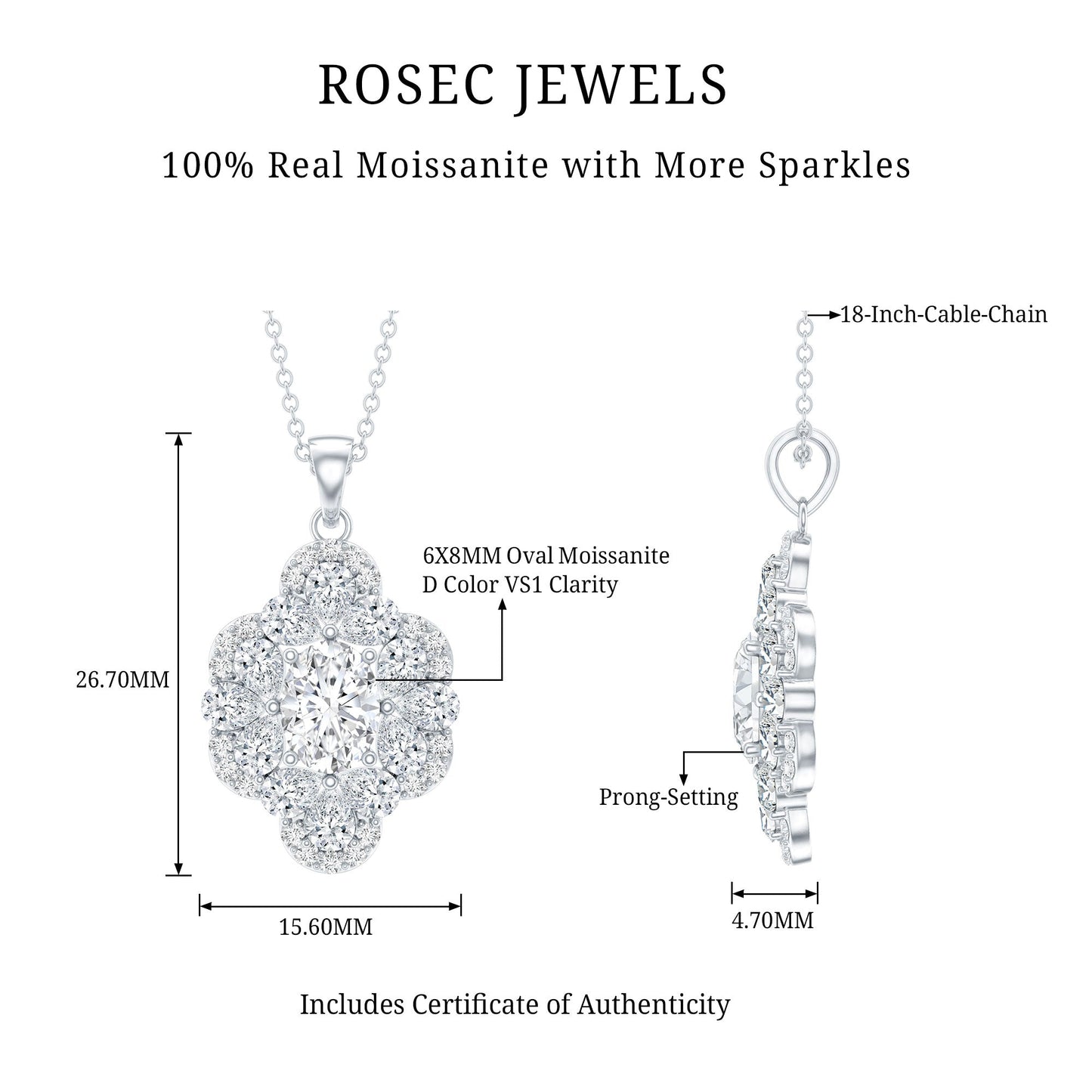 Certified Moissanite Flower Necklace for Wedding