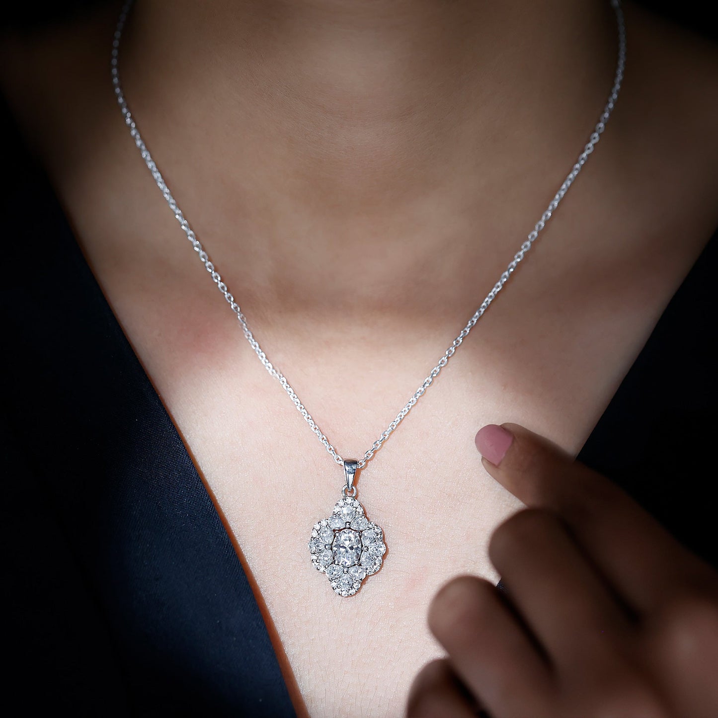 Certified Moissanite Flower Necklace for Wedding
