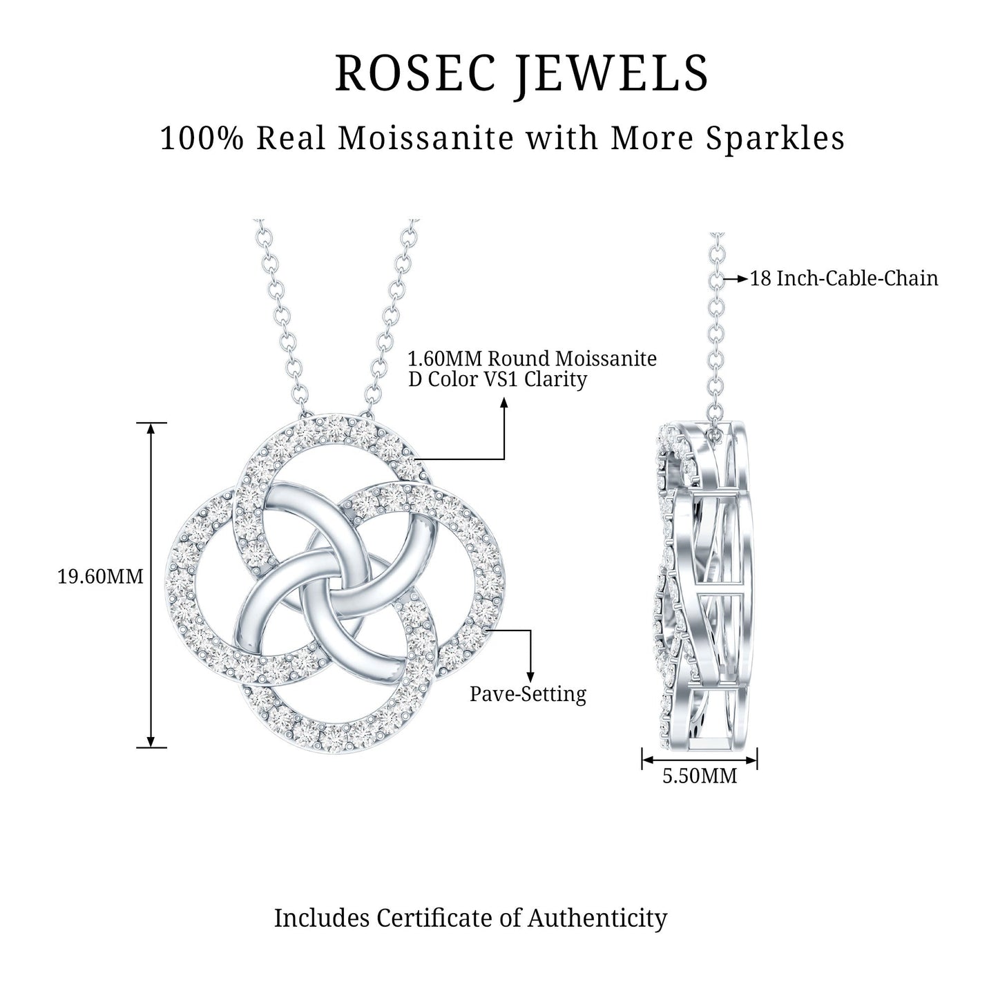 Sterling Silver Moissanite Interlocking Circle Necklace for Women
