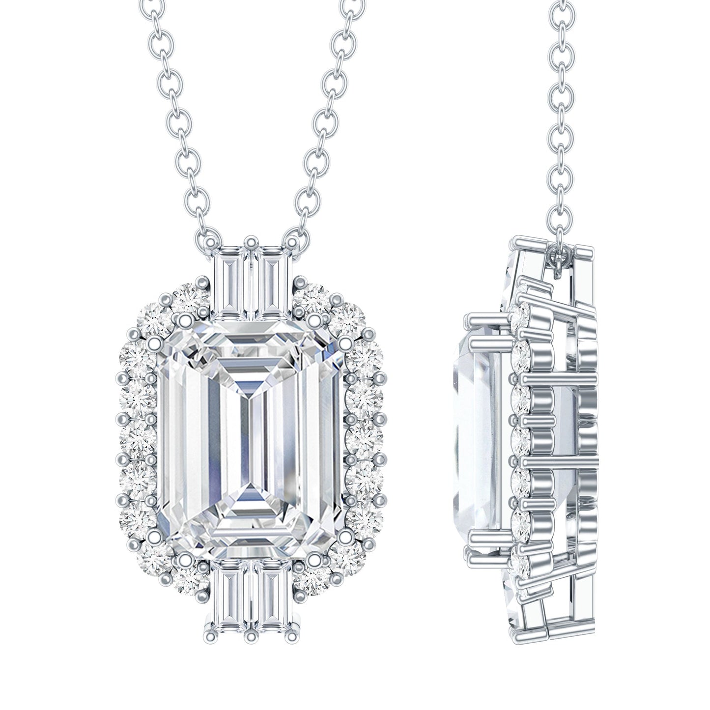 Vintage Inspired 2.8 Carat Emerald Cut Moissanite Halo Necklace