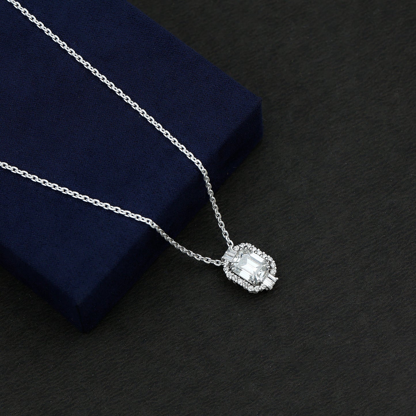 Vintage Inspired 2.8 Carat Emerald Cut Moissanite Halo Necklace