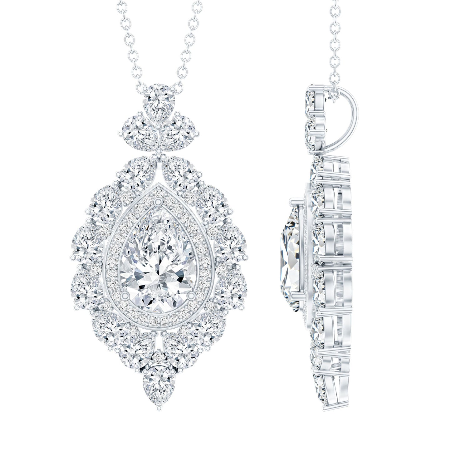 Certified 2.2 Carat Pear Shaped Moissanite Bridal Necklace with Silver Chain