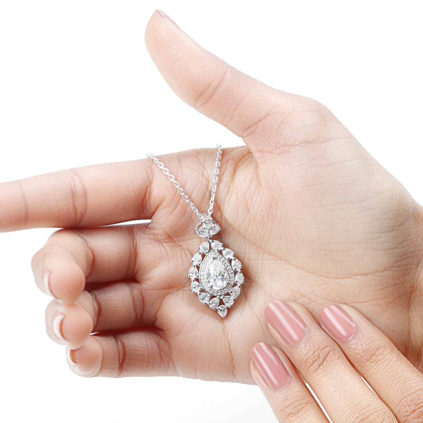 Certified 2.2 Carat Pear Shaped Moissanite Bridal Necklace with Silver Chain