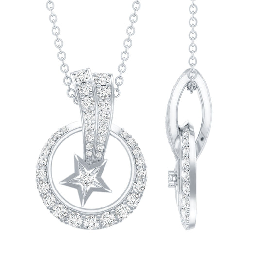 Certified Moissanite Shooting Star Pendant with Silver Chain