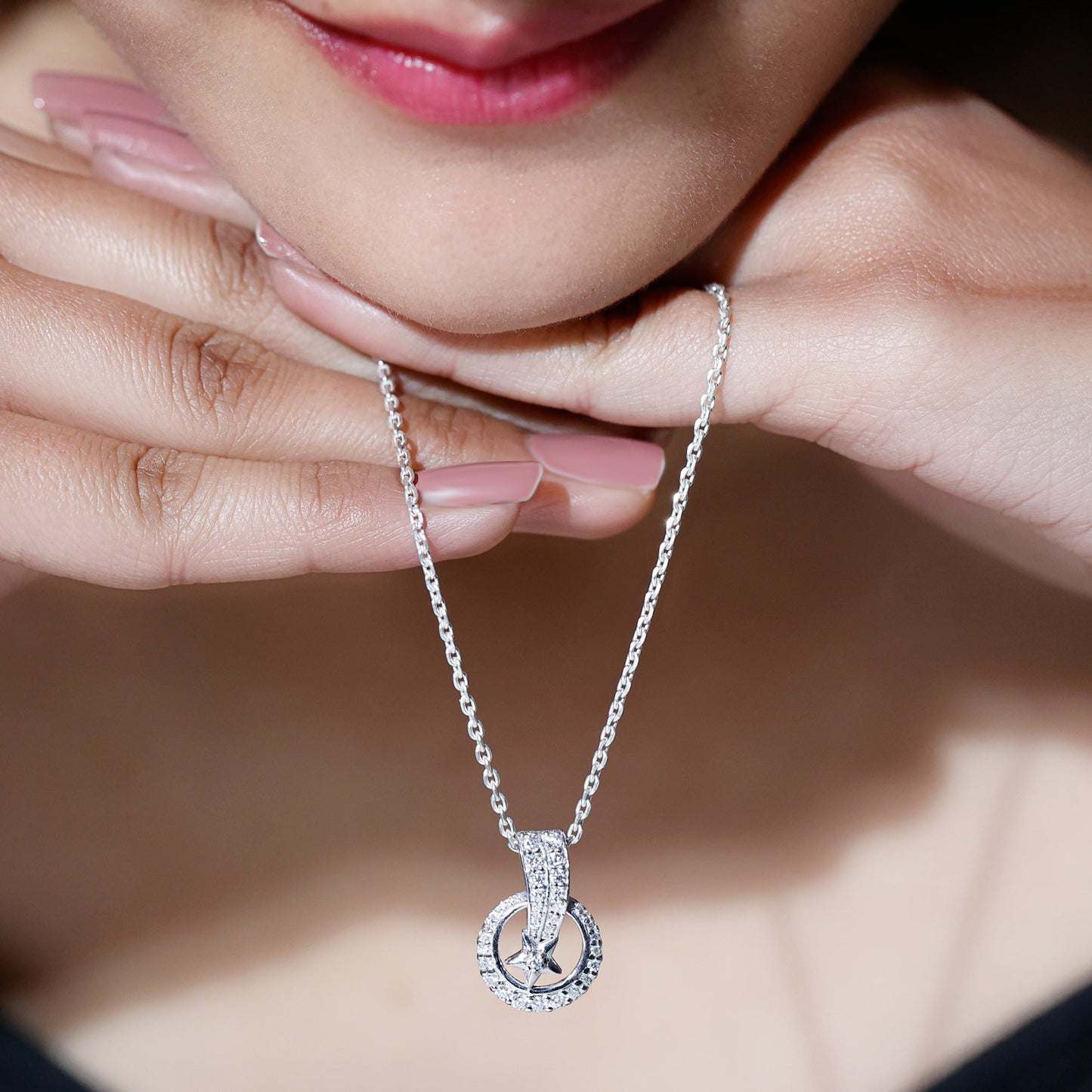 Certified Moissanite Shooting Star Pendant with Silver Chain