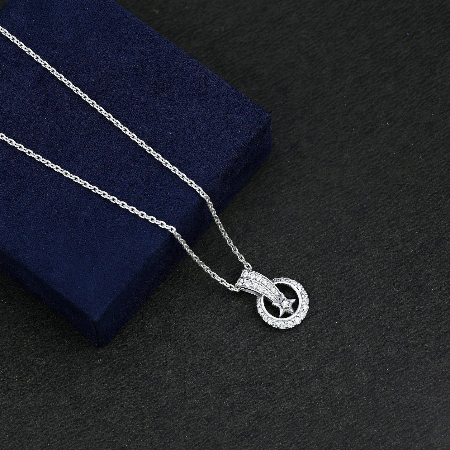 Certified Moissanite Shooting Star Pendant with Silver Chain