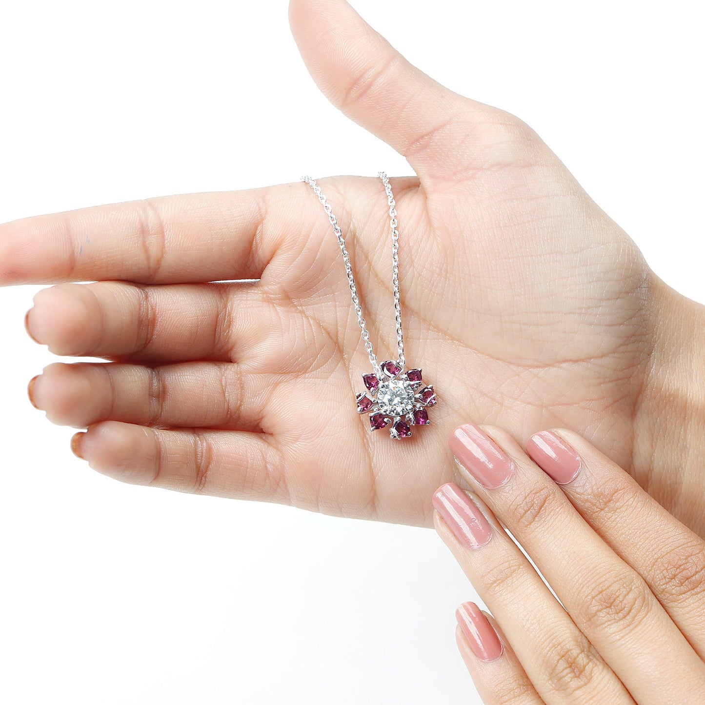 2 Carat Moissanite Designer Necklace with Rhodolite