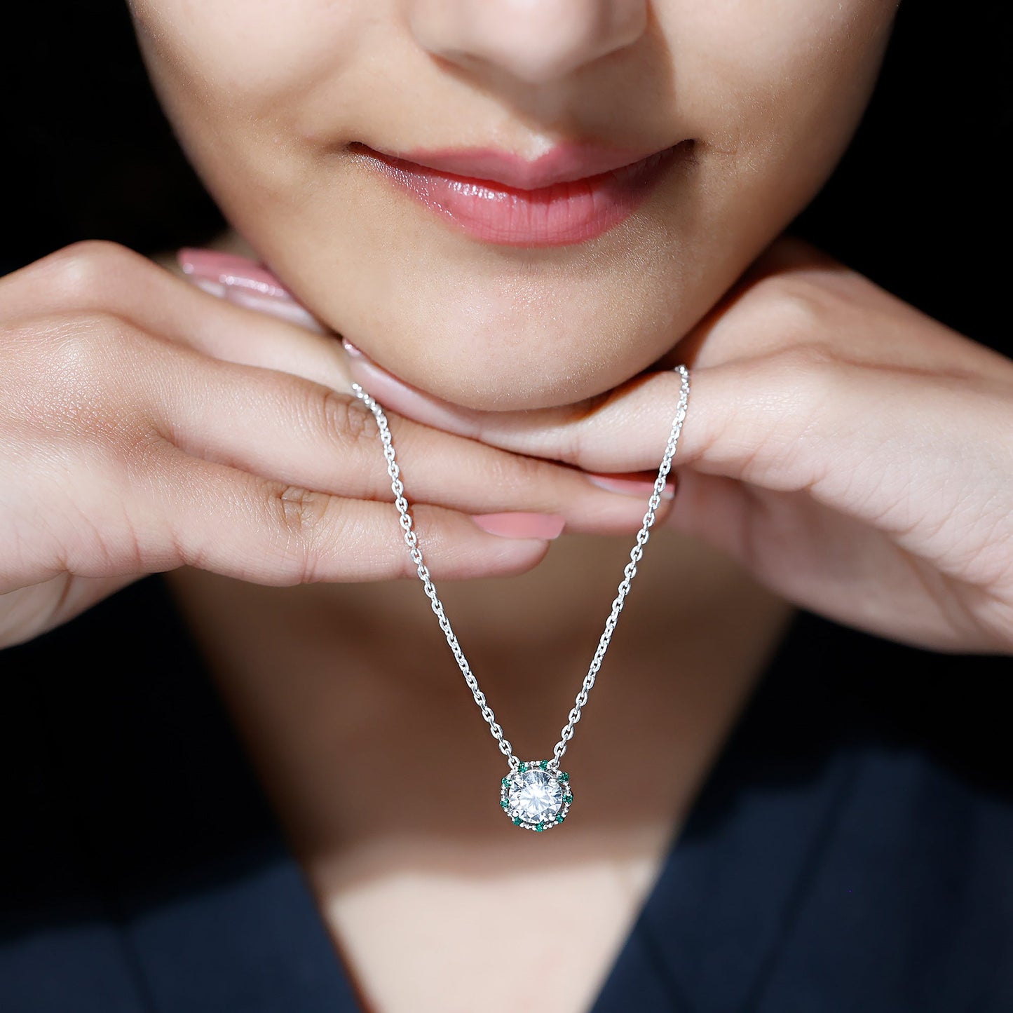 Vintage Style 2 CT Moissanite Solitaire Pendant with Lab Emerald