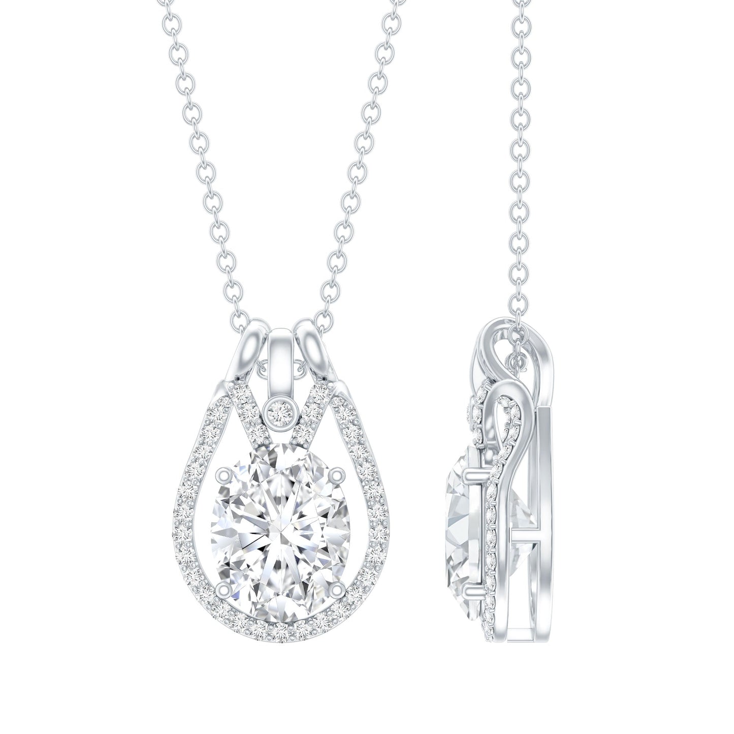 2 Carat Oval Cut Moissanite Drop Necklace For Wedding