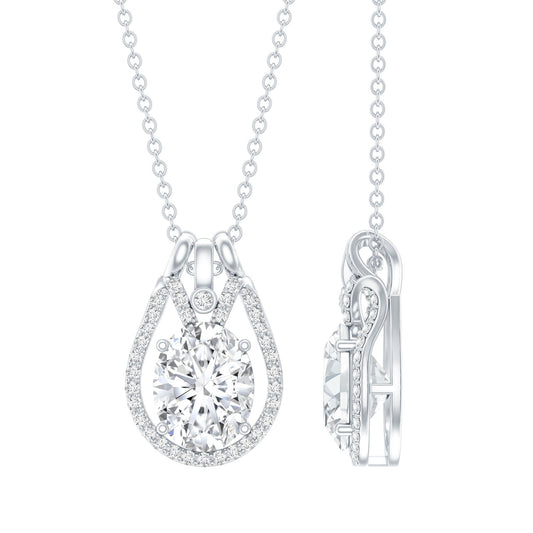 2 Carat Oval Cut Moissanite Drop Necklace For Wedding