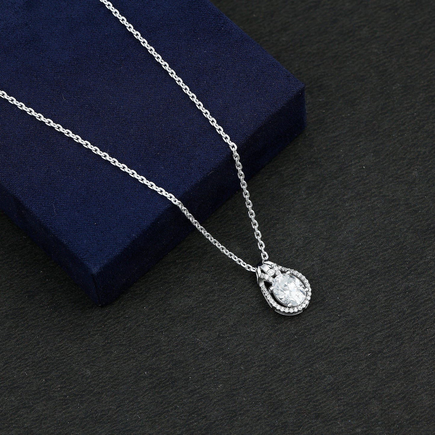 2 Carat Oval Cut Moissanite Drop Necklace For Wedding