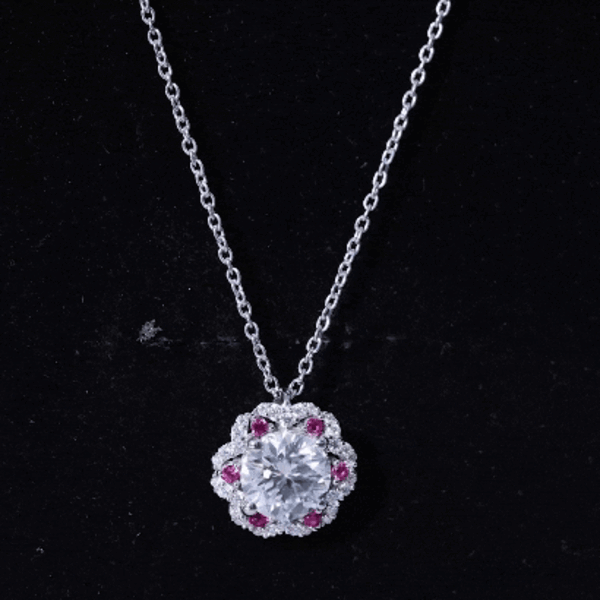 Certified 2 Carat Moissanite Statement Necklace with Lab Ruby