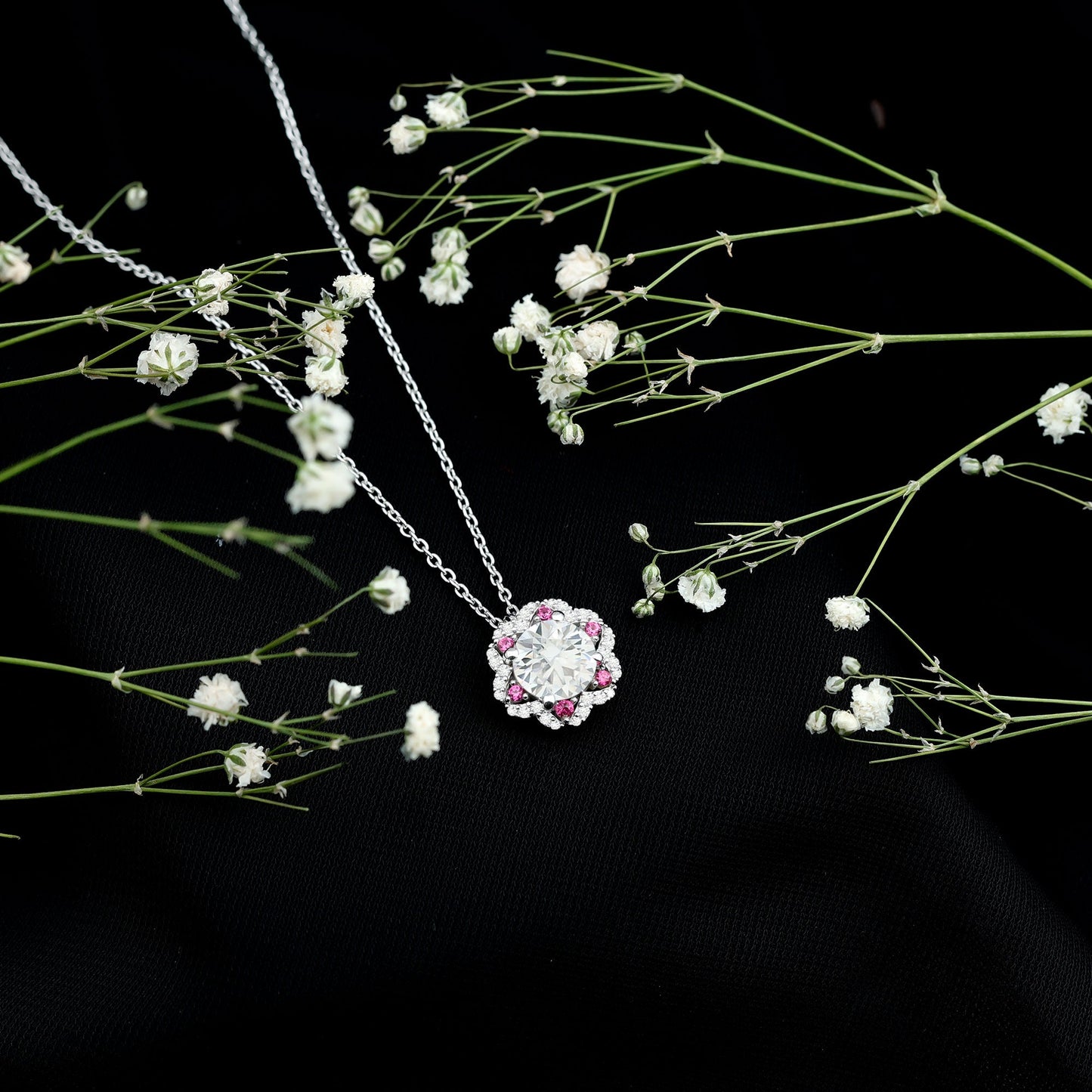 Certified 2 Carat Moissanite Statement Necklace with Lab Ruby