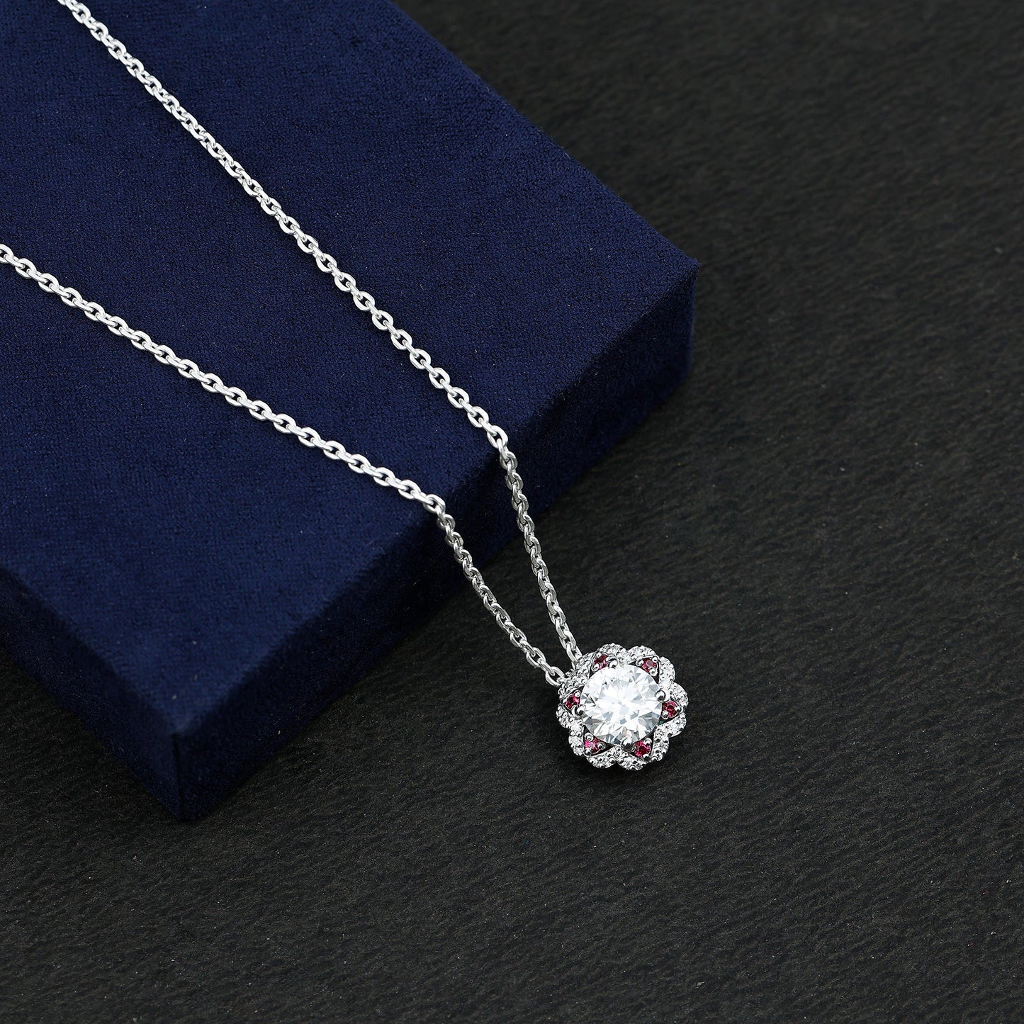 Certified 2 Carat Moissanite Statement Necklace with Lab Ruby