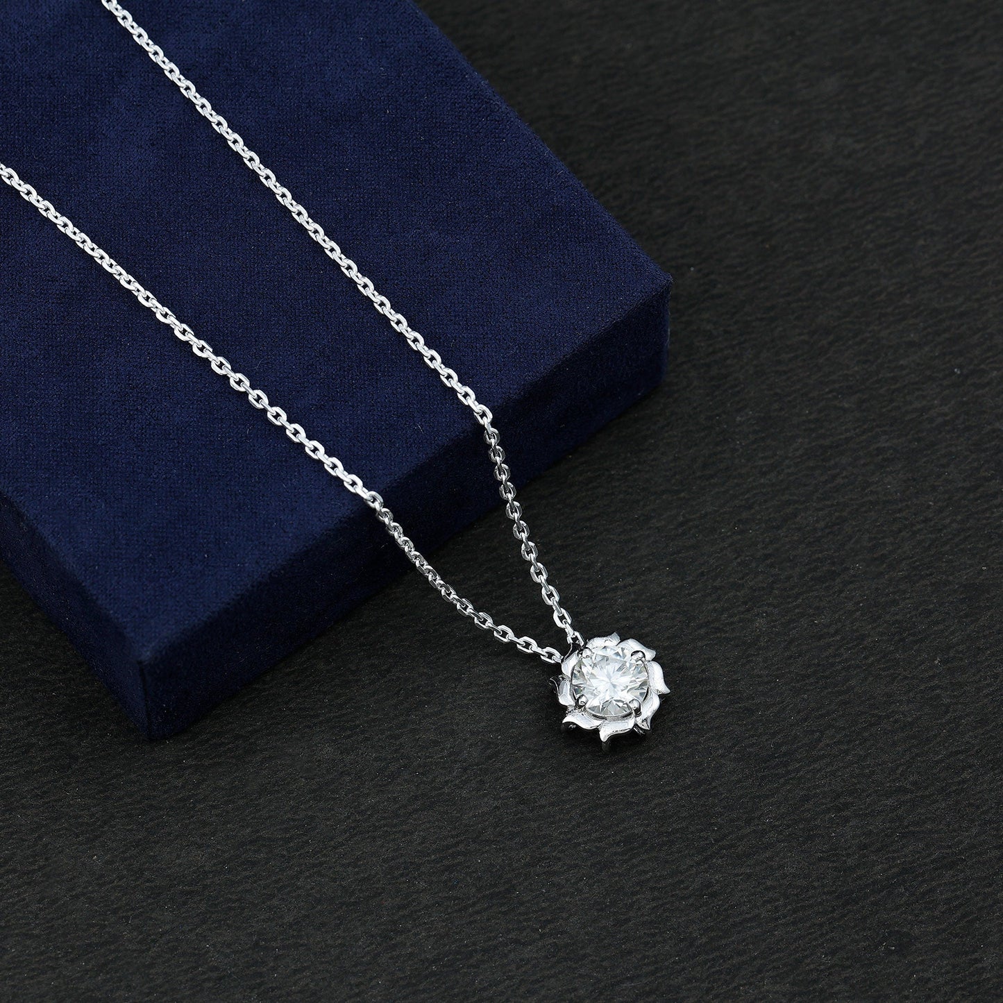 2 Carat Solitaire Moissanite Flower Pendant with Silver Chain