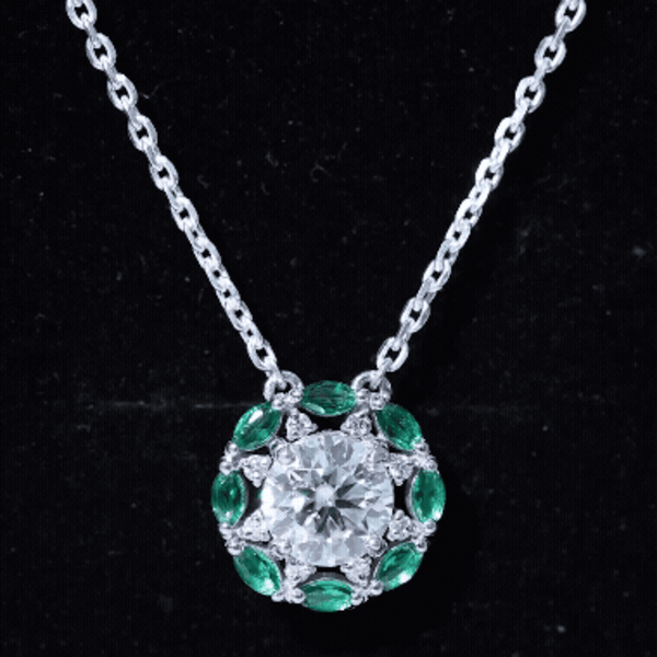 2 Carat Moissanite Statement Halo Necklace with Lab Grown Emerald