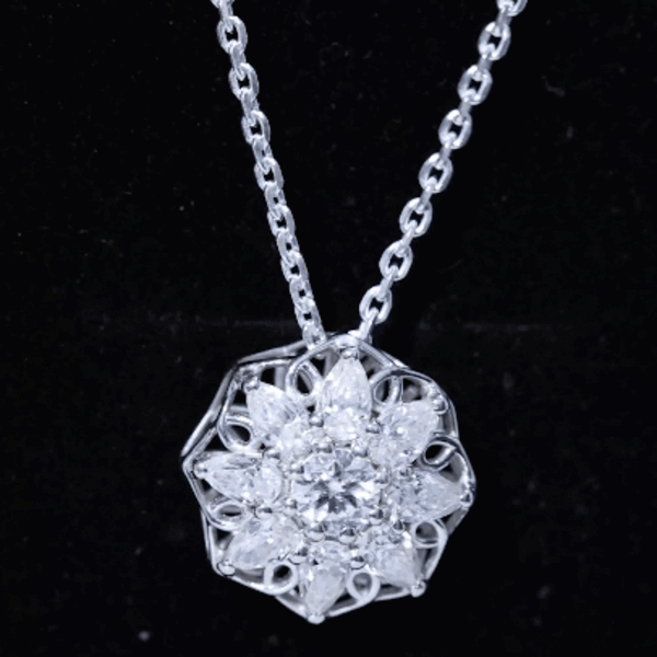 Certified Moissanite Flower Pendant Necklace with Chain
