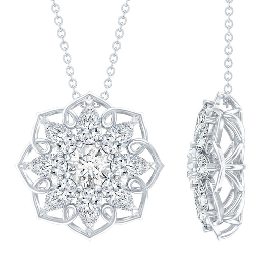 Certified Moissanite Flower Pendant Necklace with Chain
