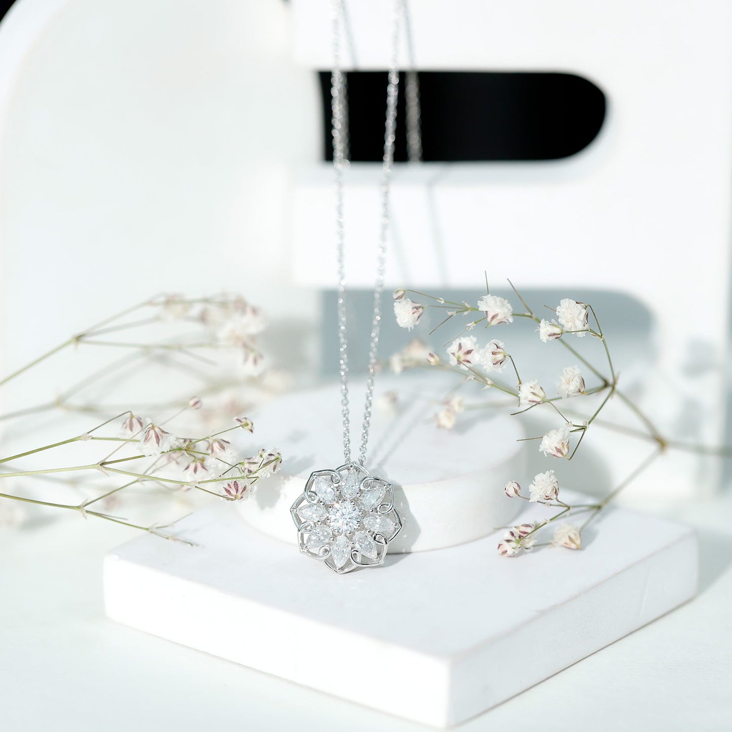 Certified Moissanite Flower Pendant Necklace with Chain