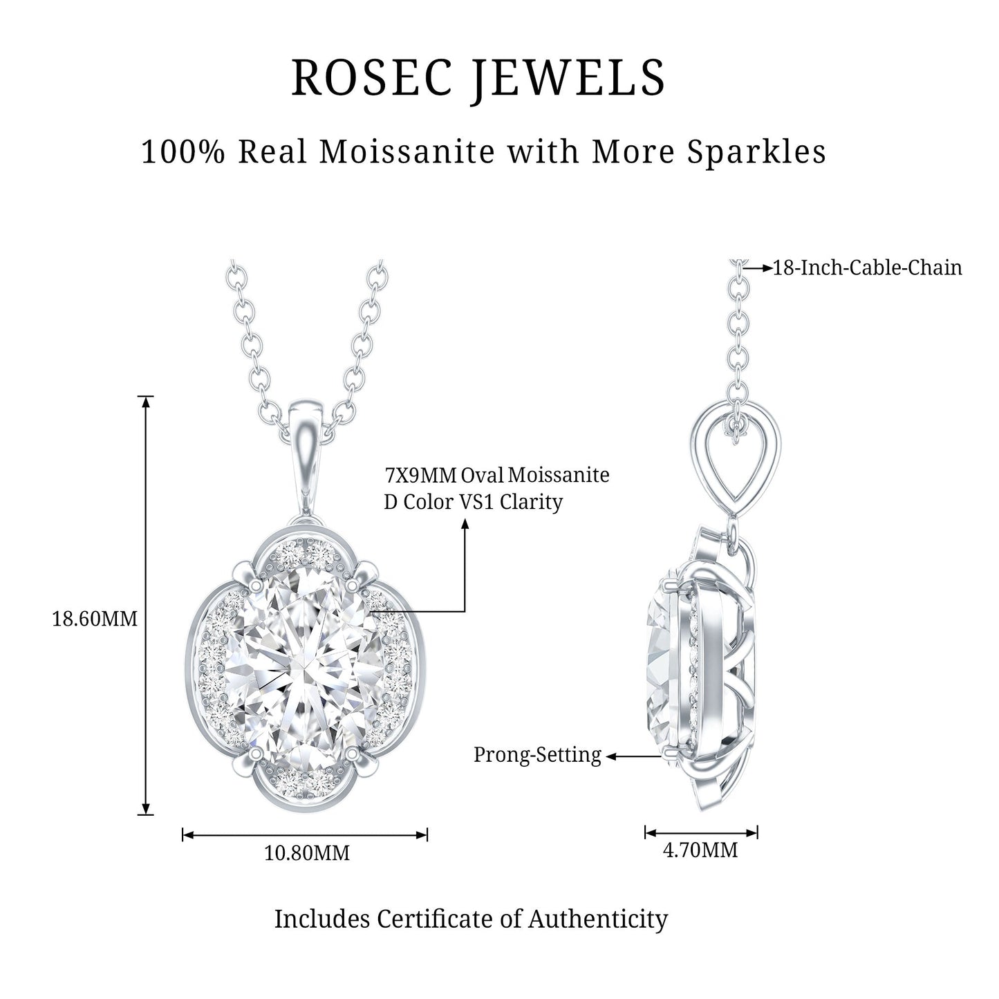 Moissanite Art Deco Necklace with Silver Chain
