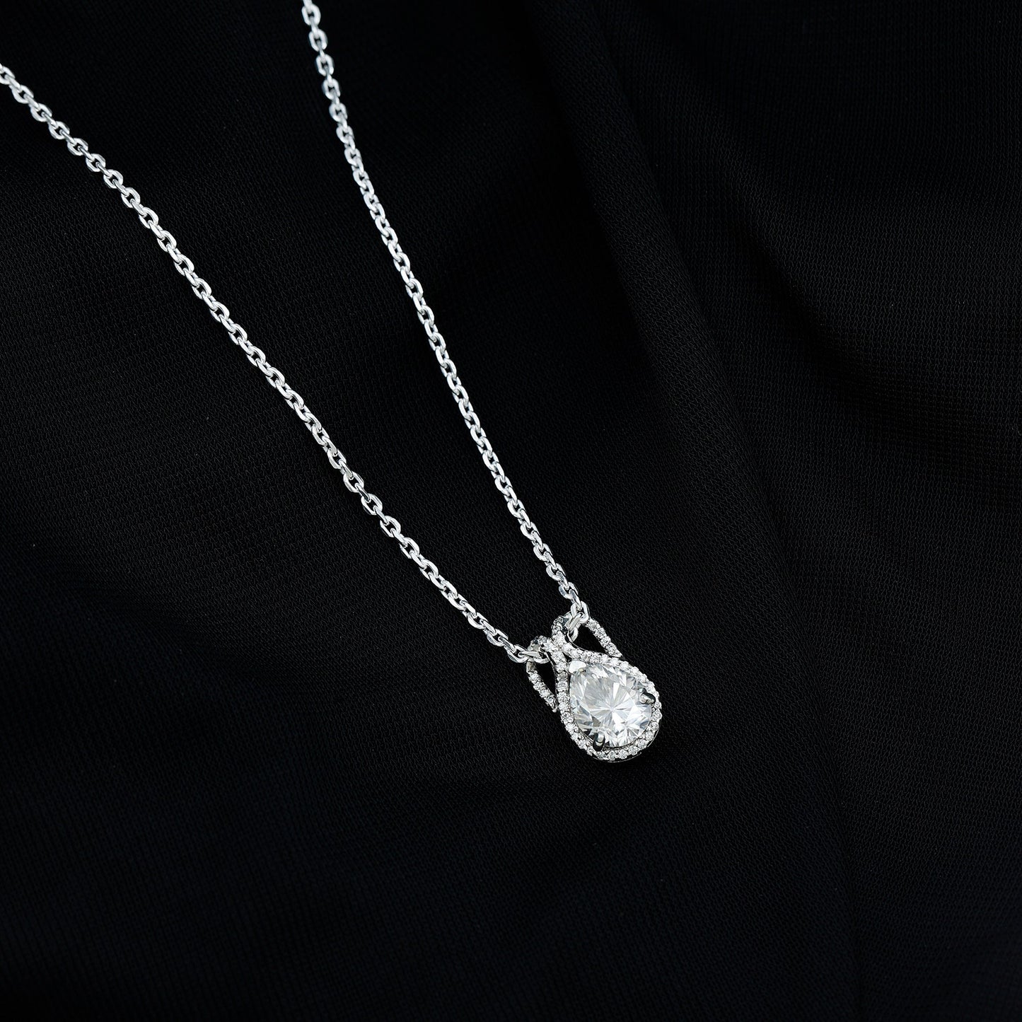 Certified 1.4 Carat Moissanite Teardrop Wedding Necklace with Silver Chain