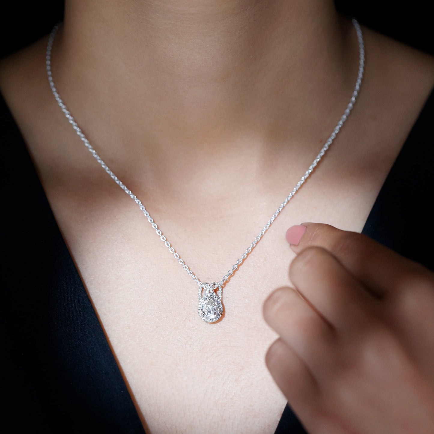 Certified 1.4 Carat Moissanite Teardrop Wedding Necklace with Silver Chain