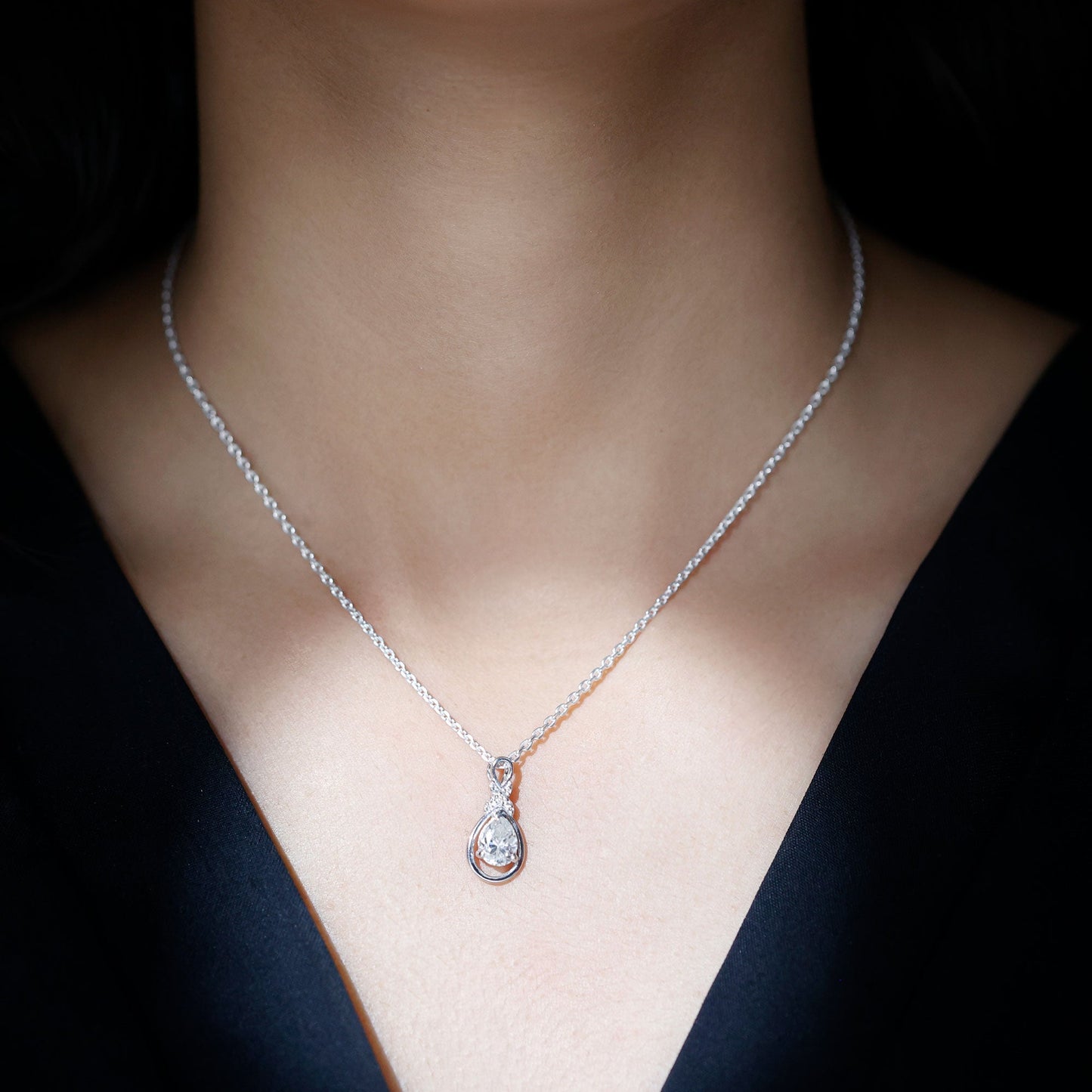 Certified 1.3 Carat Moissanite Bridal Drop Necklace with Silver Chain