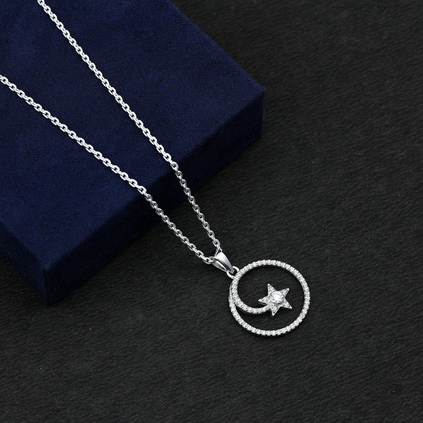 Certified Moissanite Shooting Star Necklace with Silver Chain