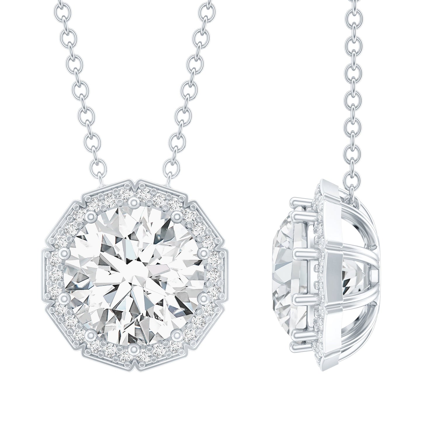 Certified 2 Carat Round Moissanite Designer Necklace with Silver Chain