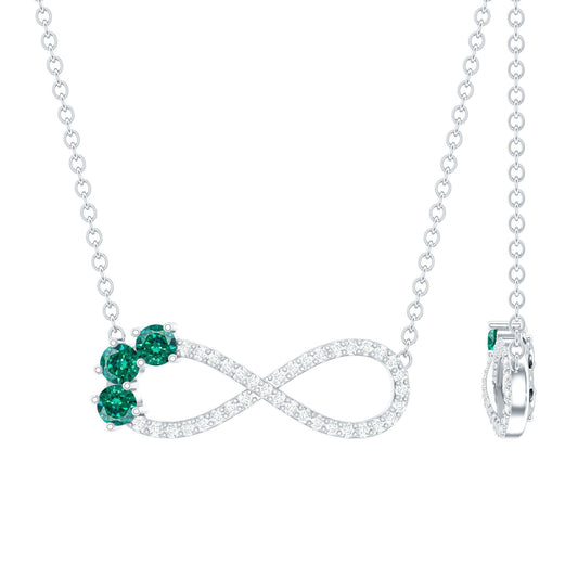 Lab Created Emerald and Moissanite Infinity Necklace with Chain
