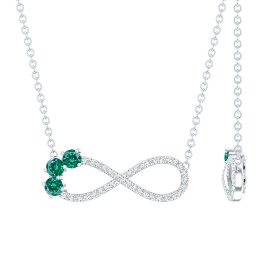 Lab Created Emerald and Moissanite Infinity Necklace with Chain