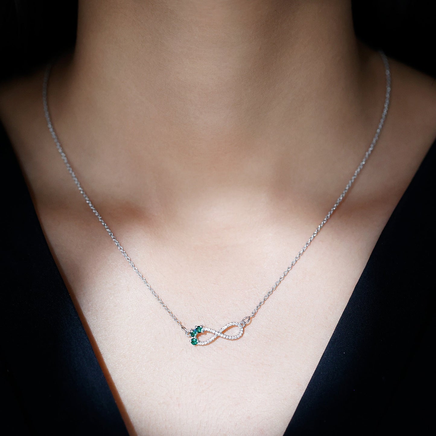 Lab Created Emerald and Moissanite Infinity Necklace with Chain